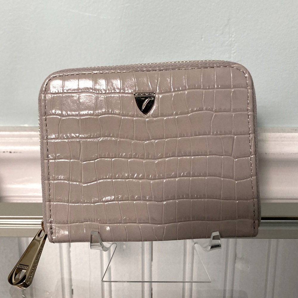 Aspinal of London Slim Mini Continental Purse Wallet in Deep Shine Cloud Croc